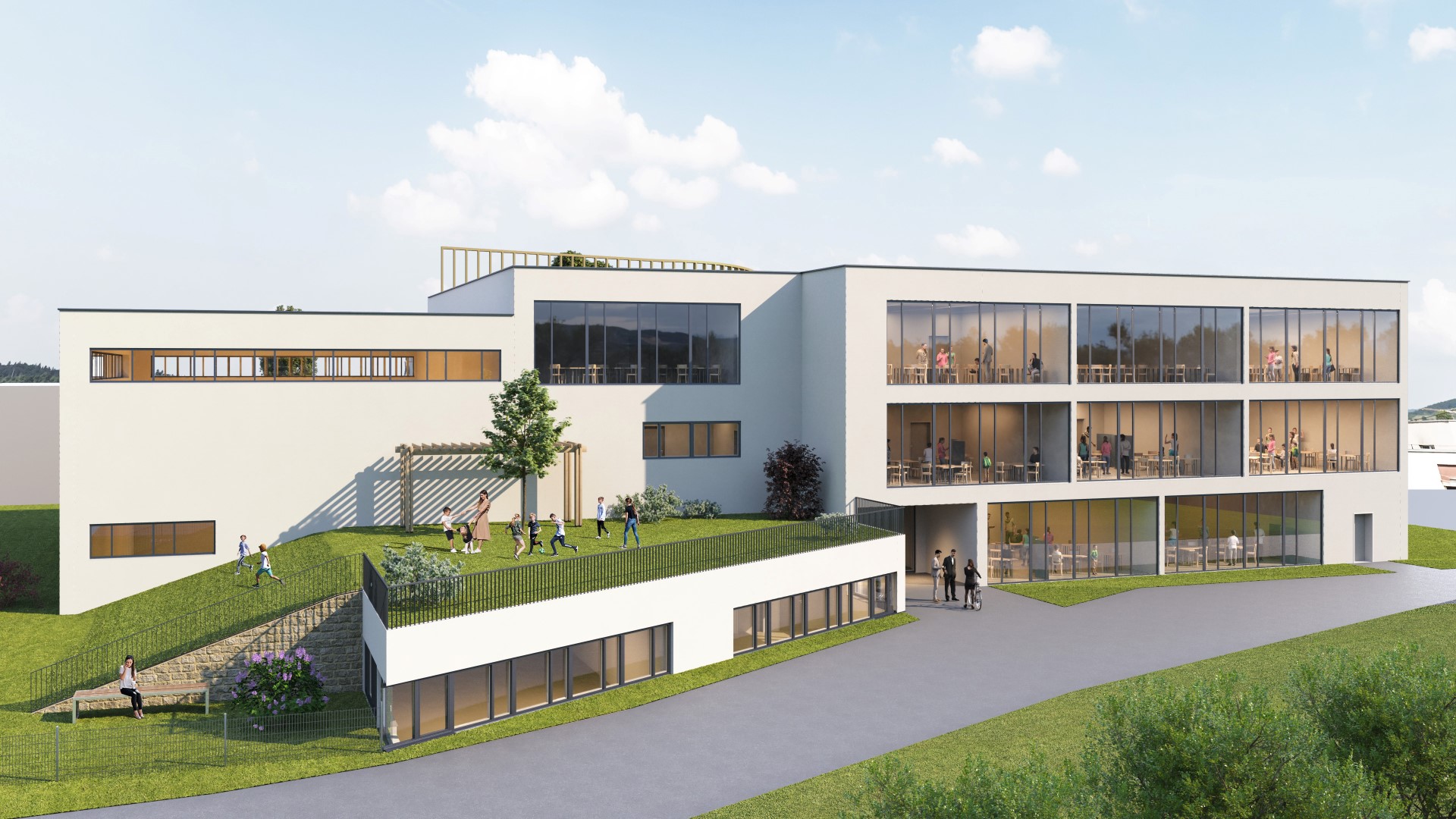 Schule Neufeld Rückseite Wettbewerbsgewinn Schulcampus